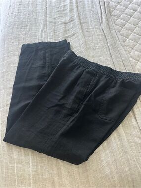 Black linen wide leg pants